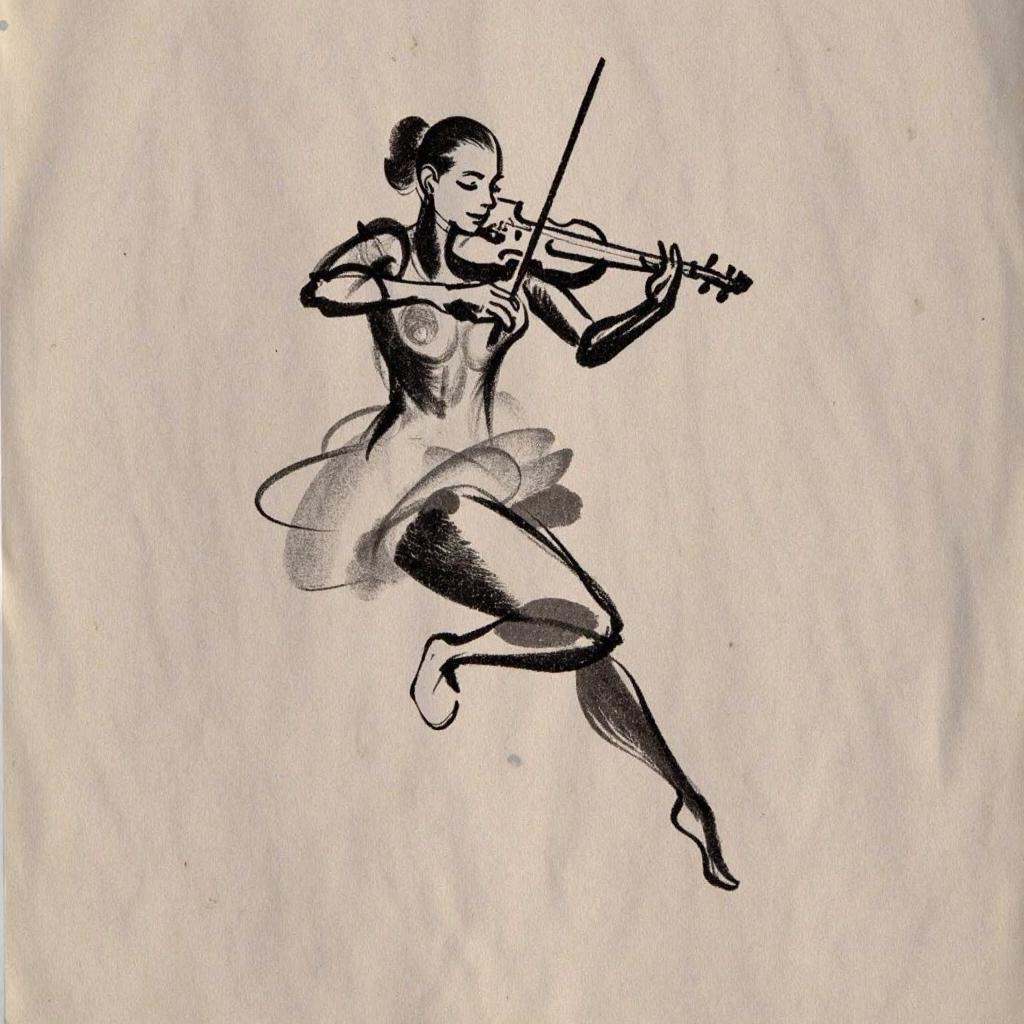 gstdrw A captivating gesture drawing of the "Flying Musician" in soft charcoal and ink on warm,  textured gray paper,  evo...