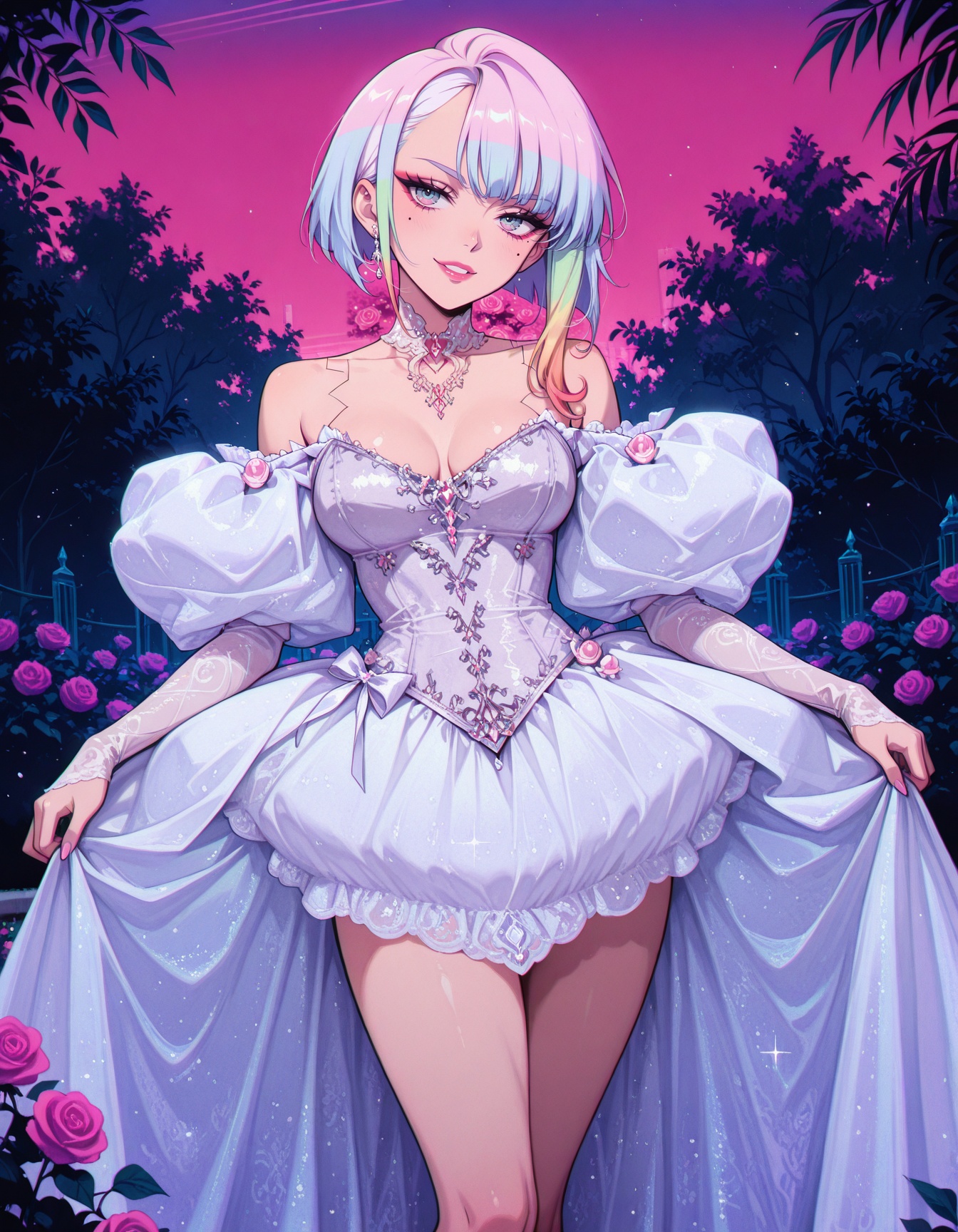 ((vaporwave)) outdoors,  garden,  lucy \(cyberpunk\) on Tensor.Art