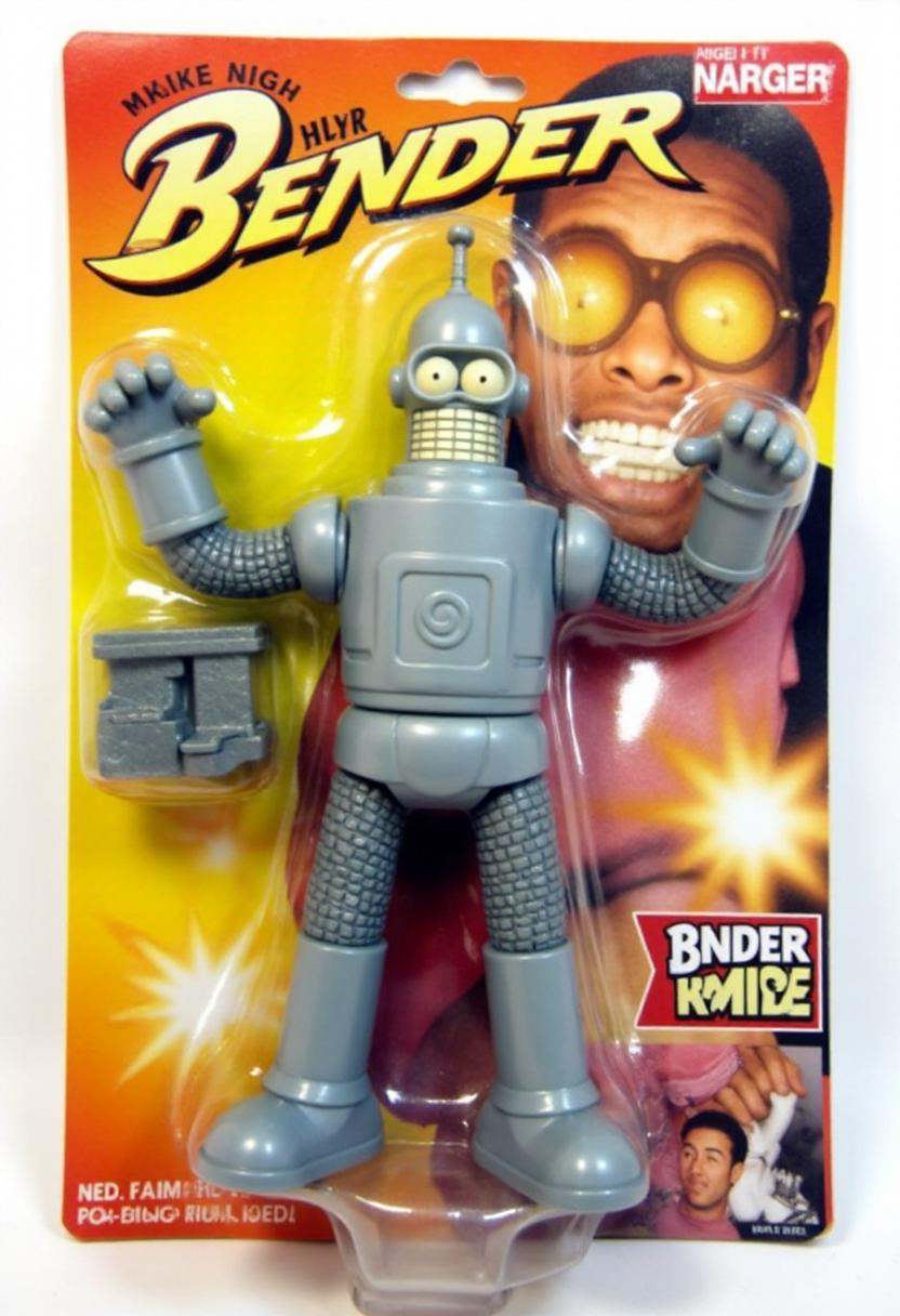 The image is a photograph of a packaged action figure of Bender. on Tensor.Art