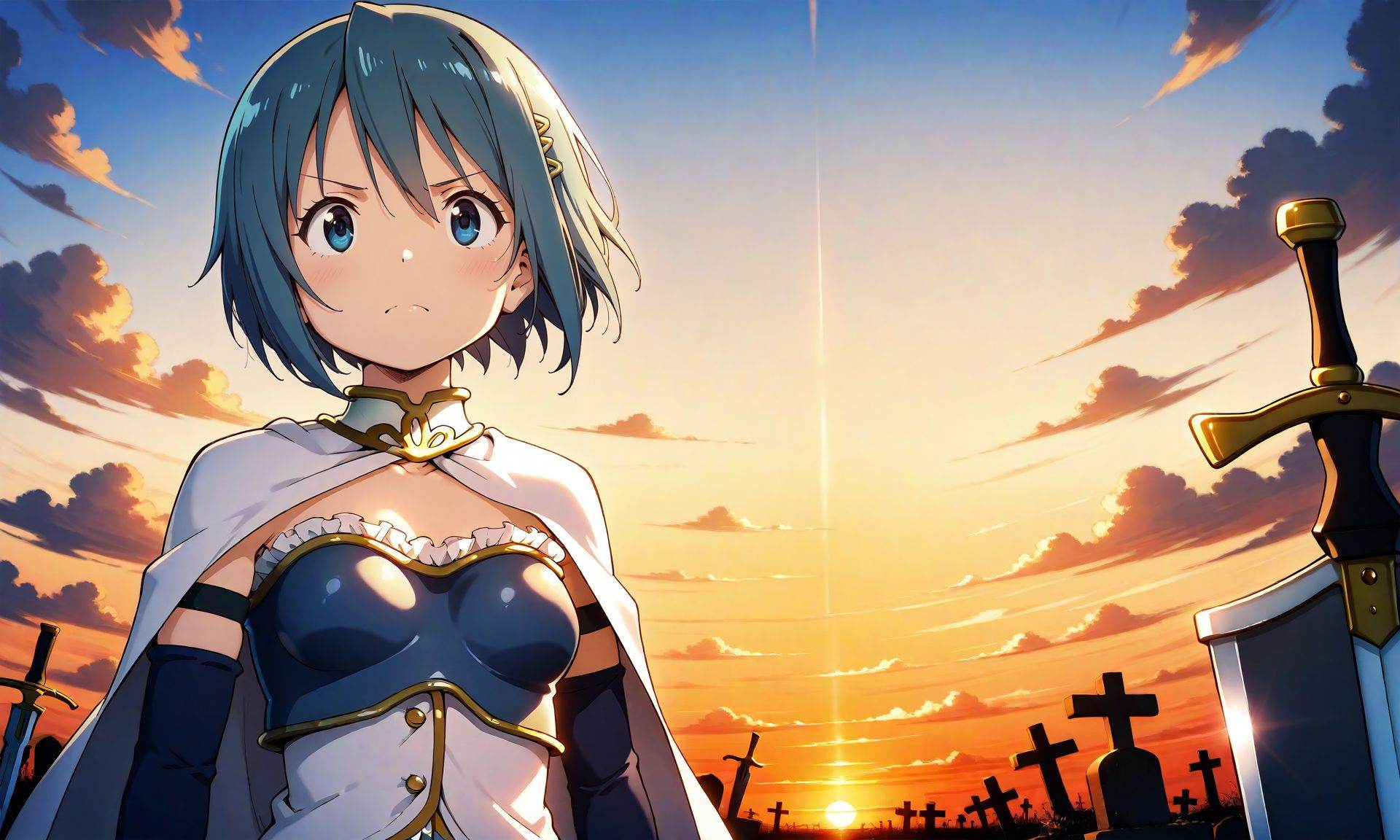 miki sayaka,  serious,  floating_cape on Tensor.Art
