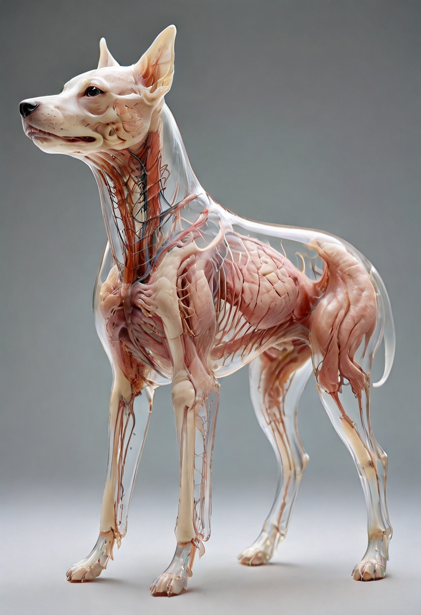 jiqiren-toushi,  A transparent dog model showing all major organ systems and bone structure. on Tensor.Art