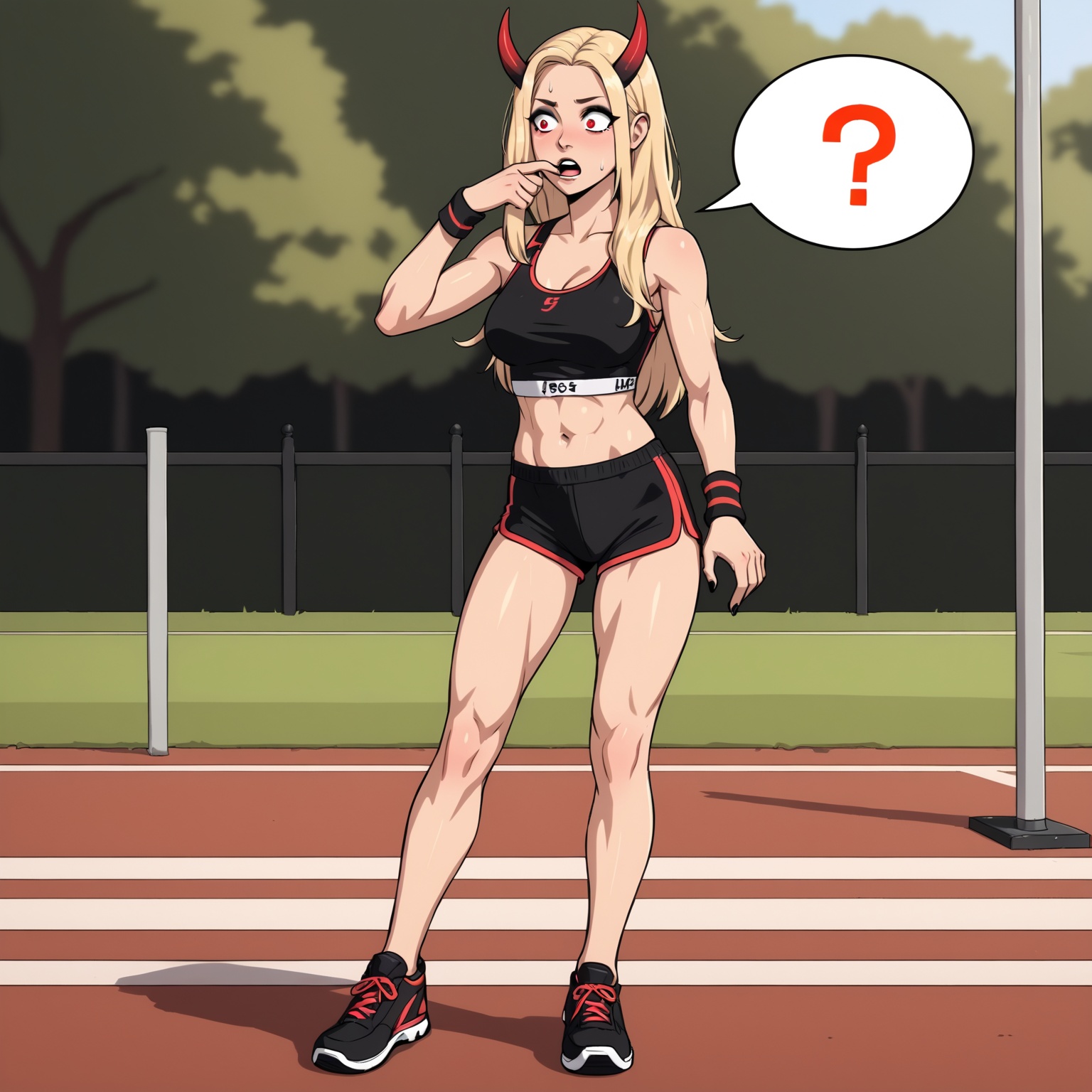 1girl,  striking appearance,  blonde long hair with flaming demon horns on Tensor.Art