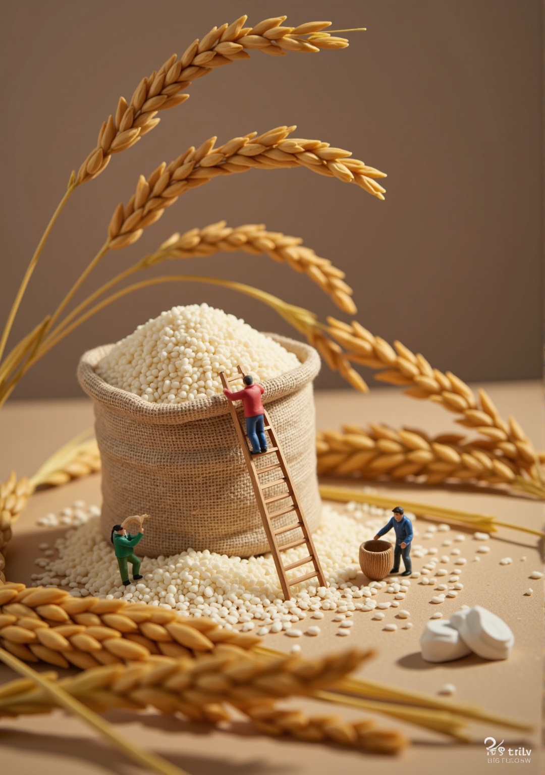 FLUX_Realistic Chân thật_By KinTG,  FLUX_Tiny World_By KinTG :,  A miniature farming scene in a field of golden wheat. In...