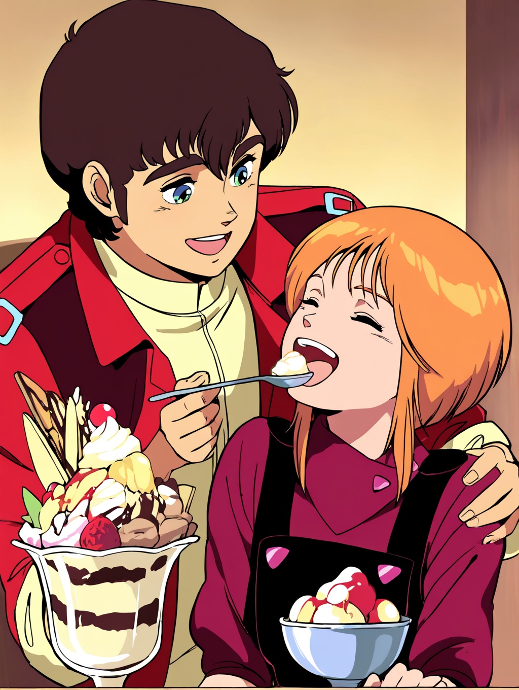 ((A boy is feeding a girl a parfait)),  elpeo ple,  smile on Tensor.Art
