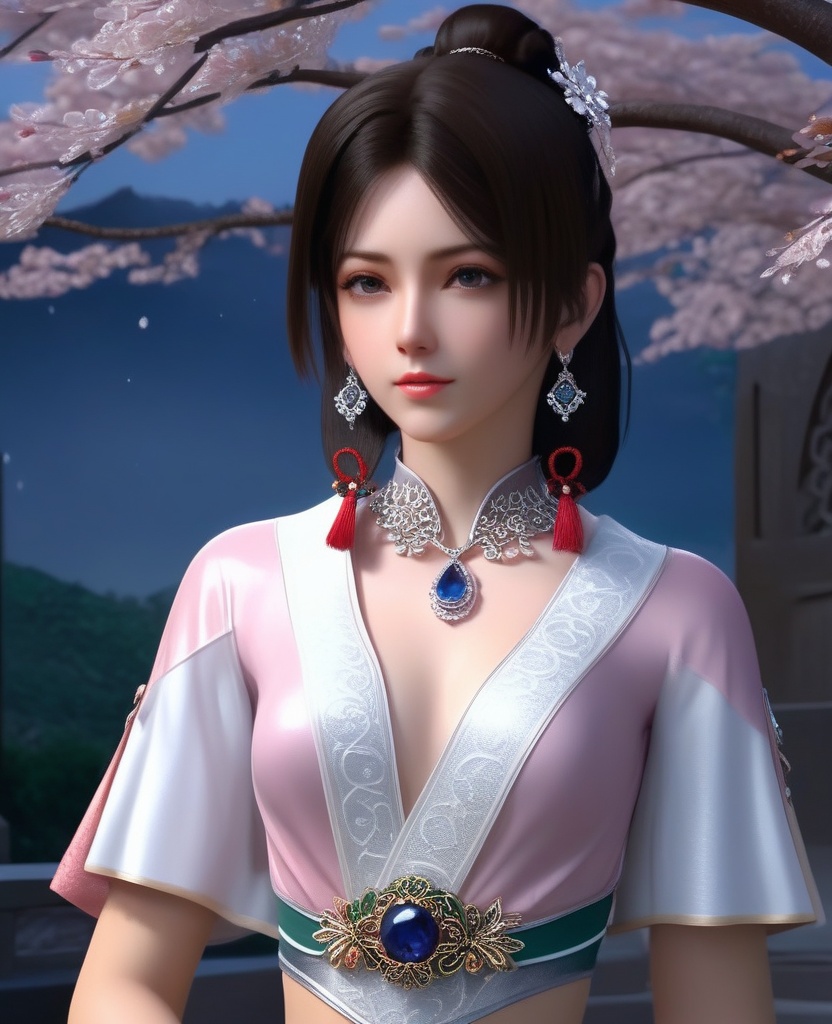 <lora:843-DA-XL-元龙-宋嫣:0.8>, (,1girl, ,best quality, ),, ,ultra detailed 8k cg,            cinematic lighting, cinematic bloom, (( , )),,  , unreal, science fiction,  luxury, jewelry, diamond, pearl, gem, sapphire, ruby, emerald, intricate detail, delicate pattern, charming, alluring, seductive, erotic, enchanting, hair ornament, necklace, earrings, bracelet, armlet,halo,masterpiece, (( , )),,  ,cherry blossoms,(((, night,night sky,,  ultra high res, (photorealistic:1.4), raw photo, 1girl, , rain, sweat, ,wet, )))(( , ))   (cleavage),,  (sit), ,