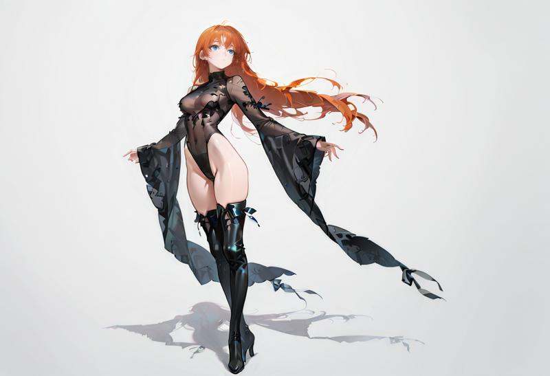 see-through leotard,  wide sleeves,  long sleeves on Tensor.Art