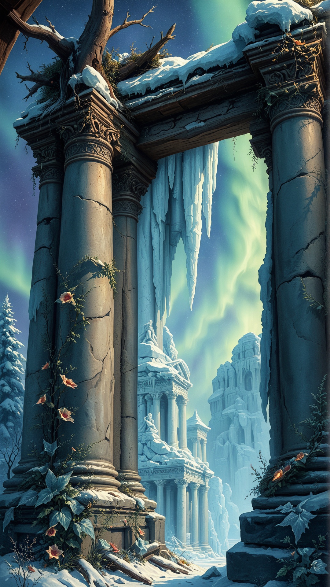 Fl0w3rGr0wnStyle Realistic digital painting,  dimly lit,  icy blue and white hues on Tensor.Art