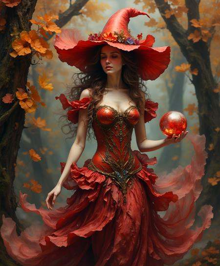 red witch with big flowery hat,  sexy dress,  lustfull on Tensor.Art
