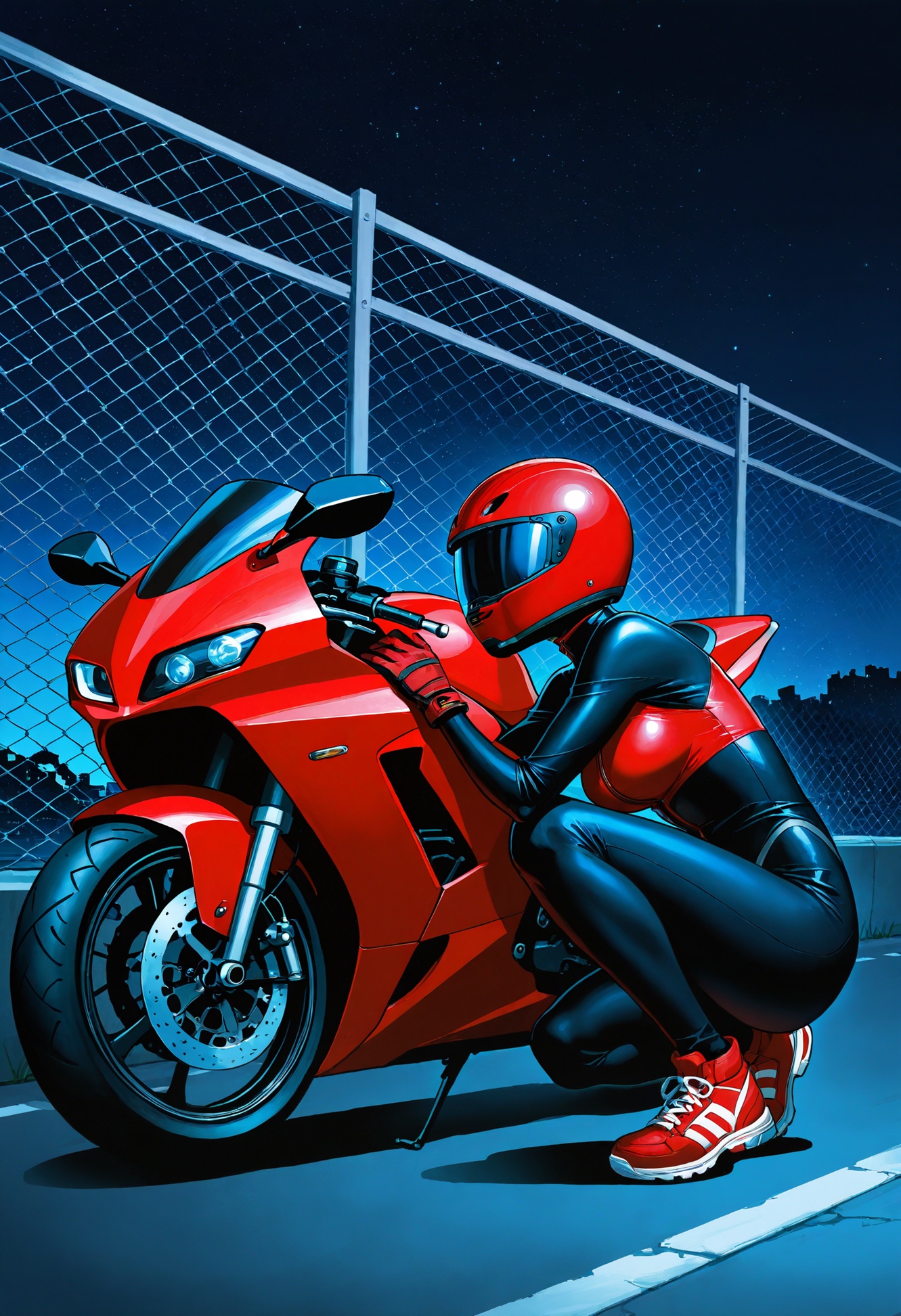 1girl,  red helmet,  motor vehicle on Tensor.Art