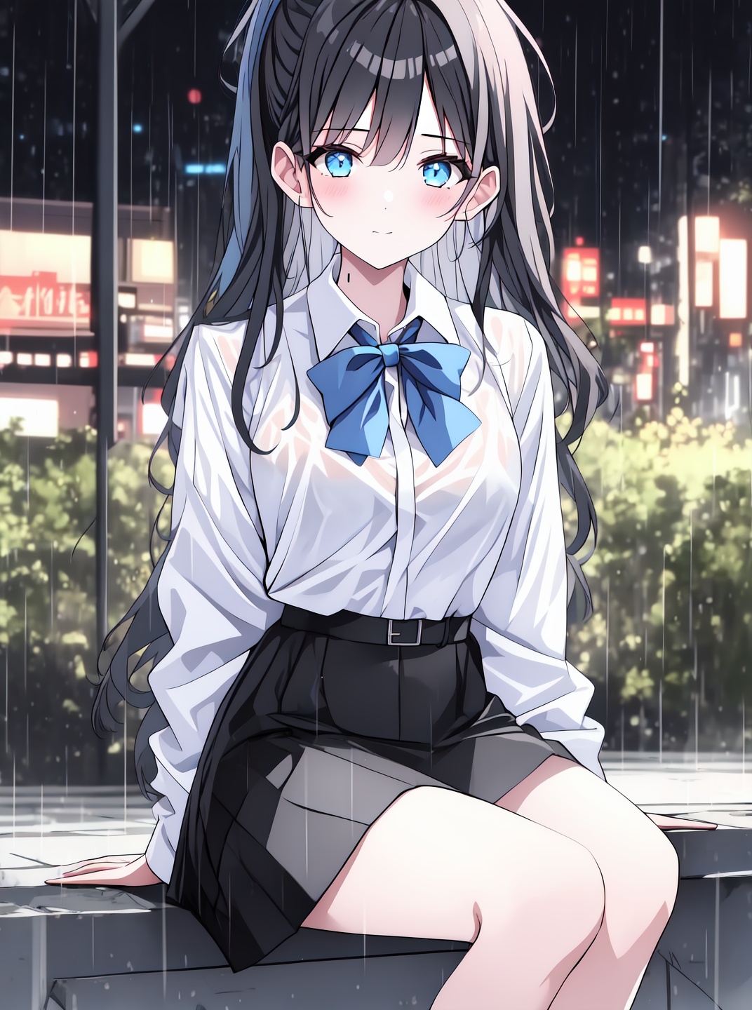 1girl,  blue bowtie,  black skirt on Tensor.Art