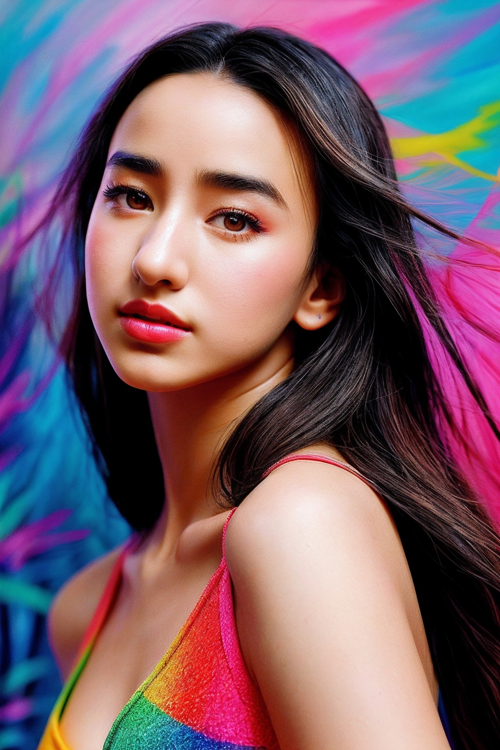 VandaM_SoloTI_v1,  Vibrant and textured attire,  featuring hand-drawn designs with colorful pencil strokes on Tensor.Art