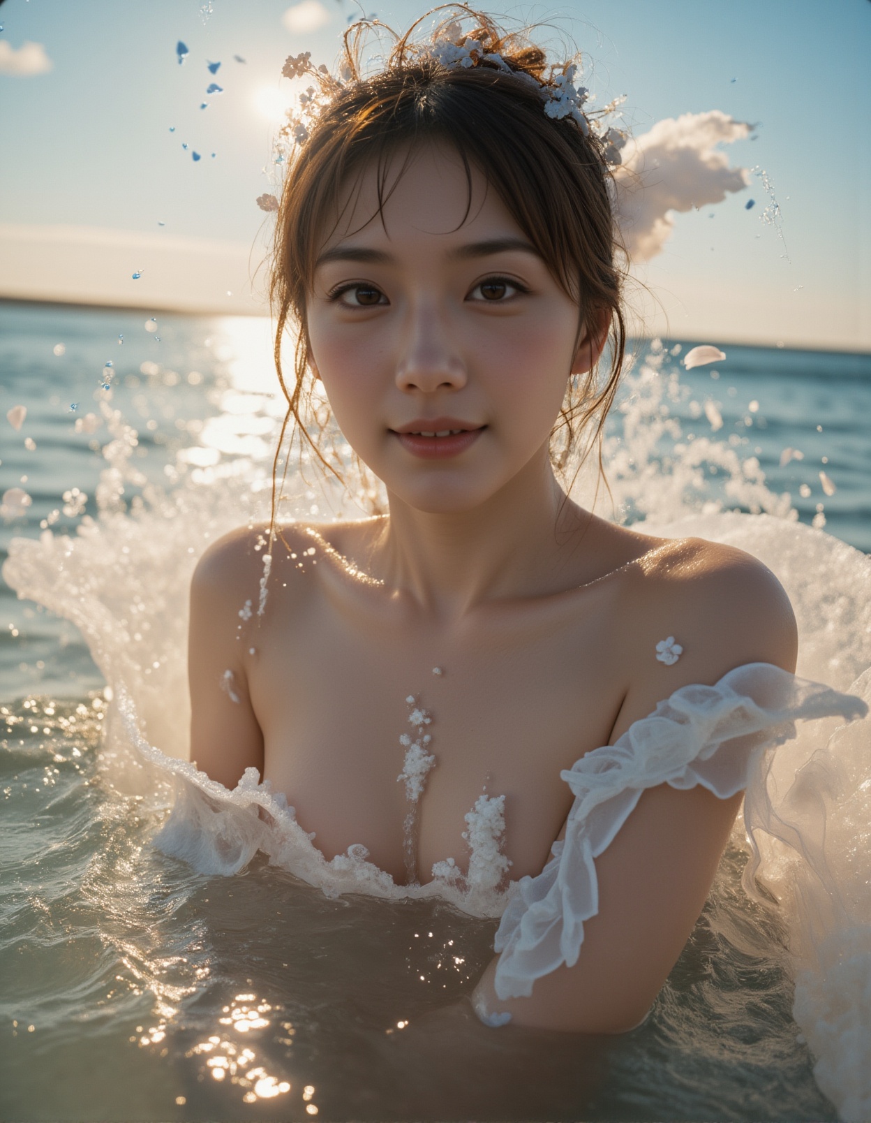 A masterpiece of the highest quality,  featuring an close-up shot of an extremely delicate and beautiful young woman at th...