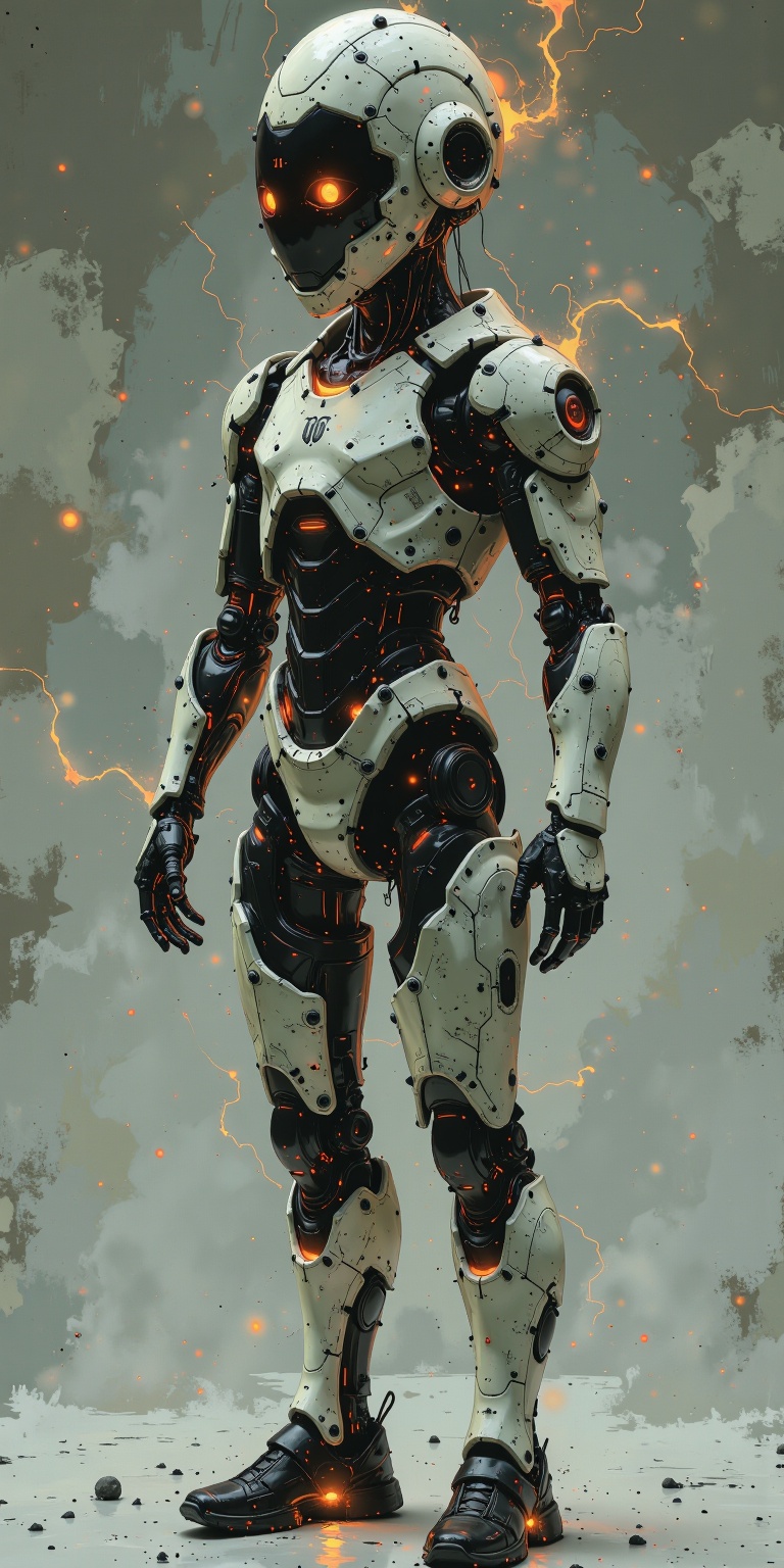 A humanoid robot with a sleek design,  semi-transparent skin that shows the flow of energy within its body on Tensor.Art