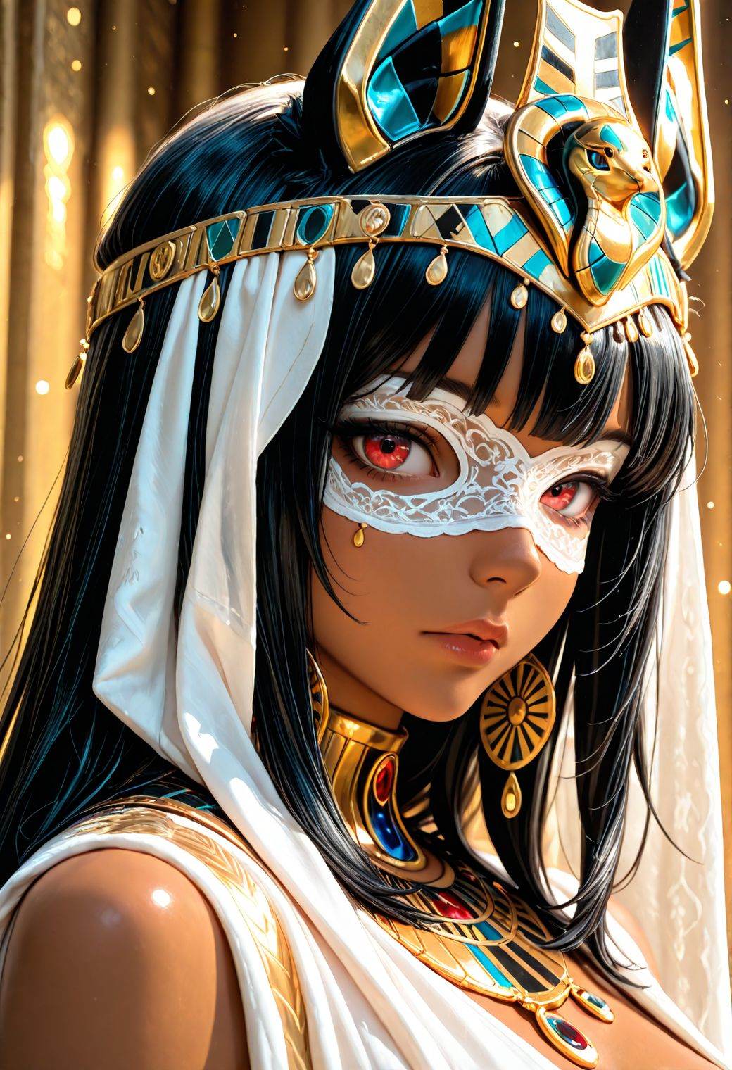 SmoothNoob_Quality,  1girl. a close-up portrait of a woman with a very stylized,  ornate egyptian clothing. The subject ha...