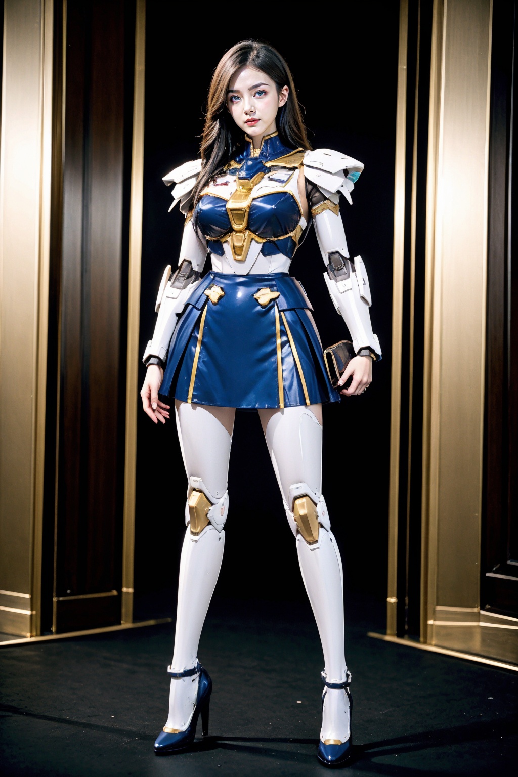 1girl, (gundam:1.2), (armor:1.1), large breasts, short skirt, high heel shoes