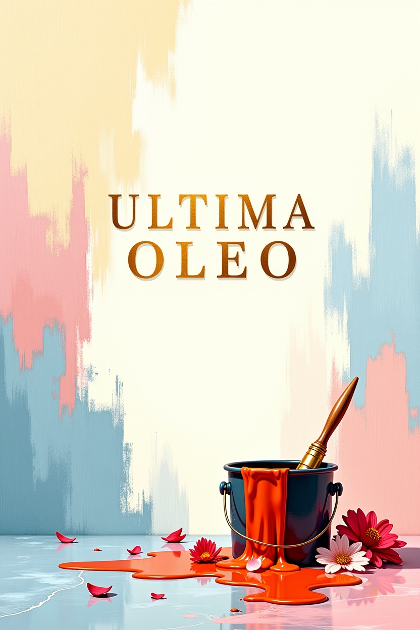“ULTIMA OLEO” poster design,  elegant serif title centred,  surrounded by rich painterly brushstrokes in gold on Tensor.Art