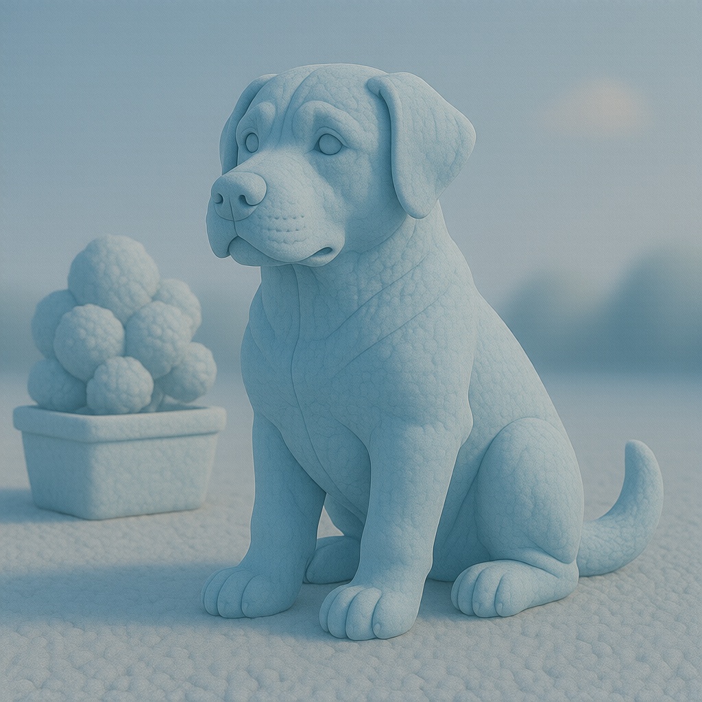 blue styr0f04m dog sitting next to a potted plant on Tensor.Art