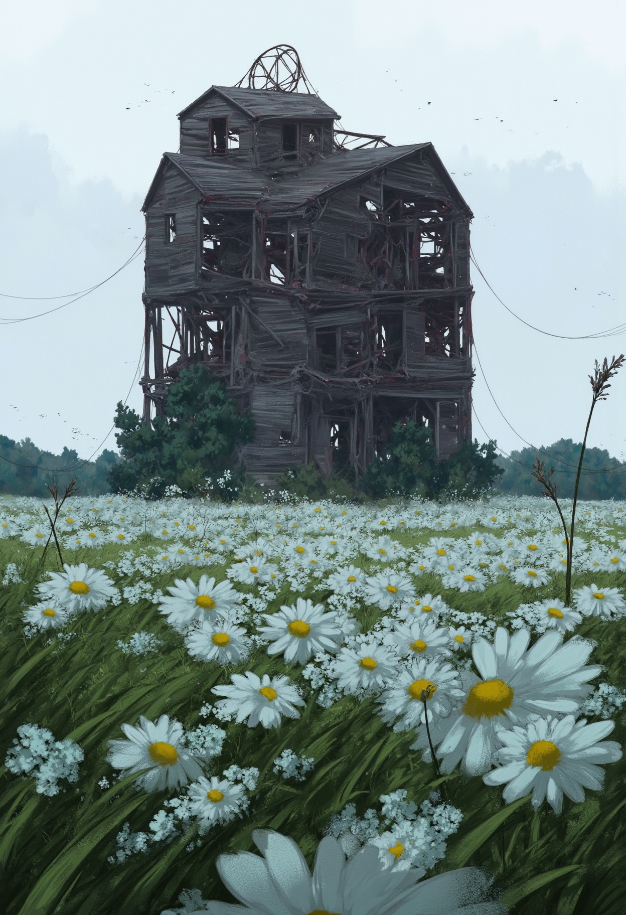 sc3n1ch0r1s0ns,  in the foreground a field of wildflowers or tall grasses sways gently in the breeze adding a sense of mov...