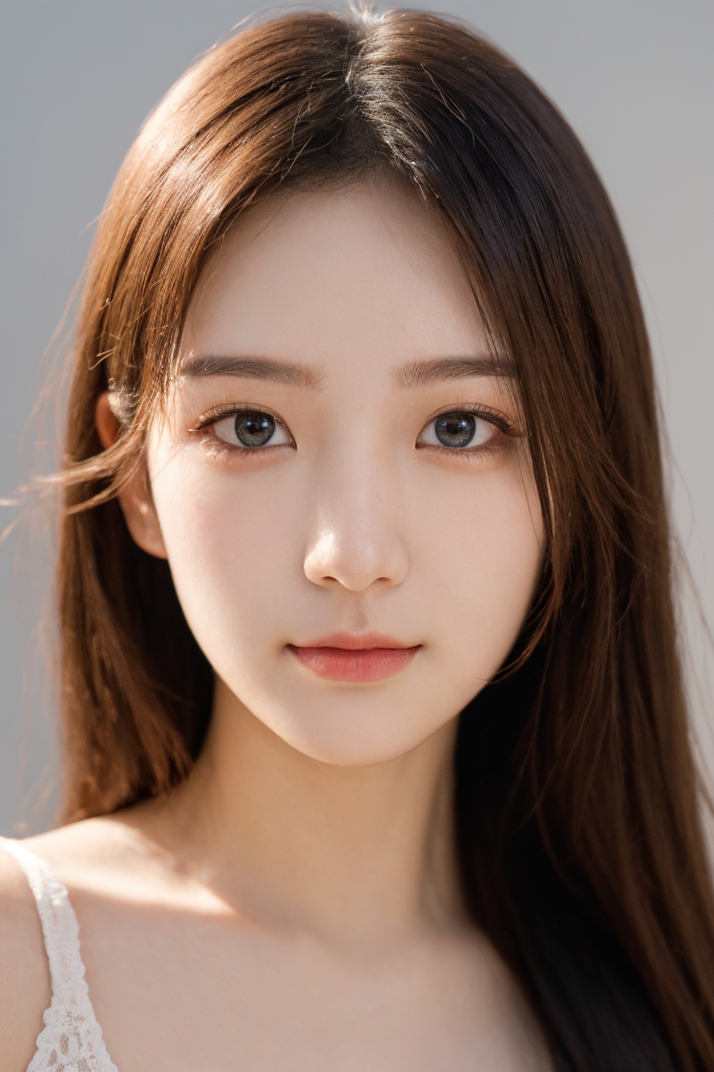 <lora:AgainChangeFaceLora:0.5>,(8k, RAW photo:1.2), (realistic, photo-realistic:1.4), (extremely detailed), (detailed face:1.4), (beautiful detailed eyes:1.2), girl, smirk, closed mouth, bright glistening skin,realistic skin,skin pores, beautiful, pretty, upper body, dramatic lighting, realistic, teenage, dress, simple background, 