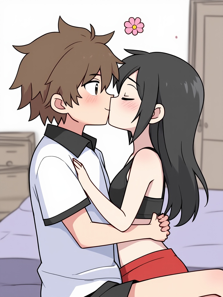 jbh,  Anime-style drawing,  Anime-style drawing of a young couple in a bedroom on Tensor.Art