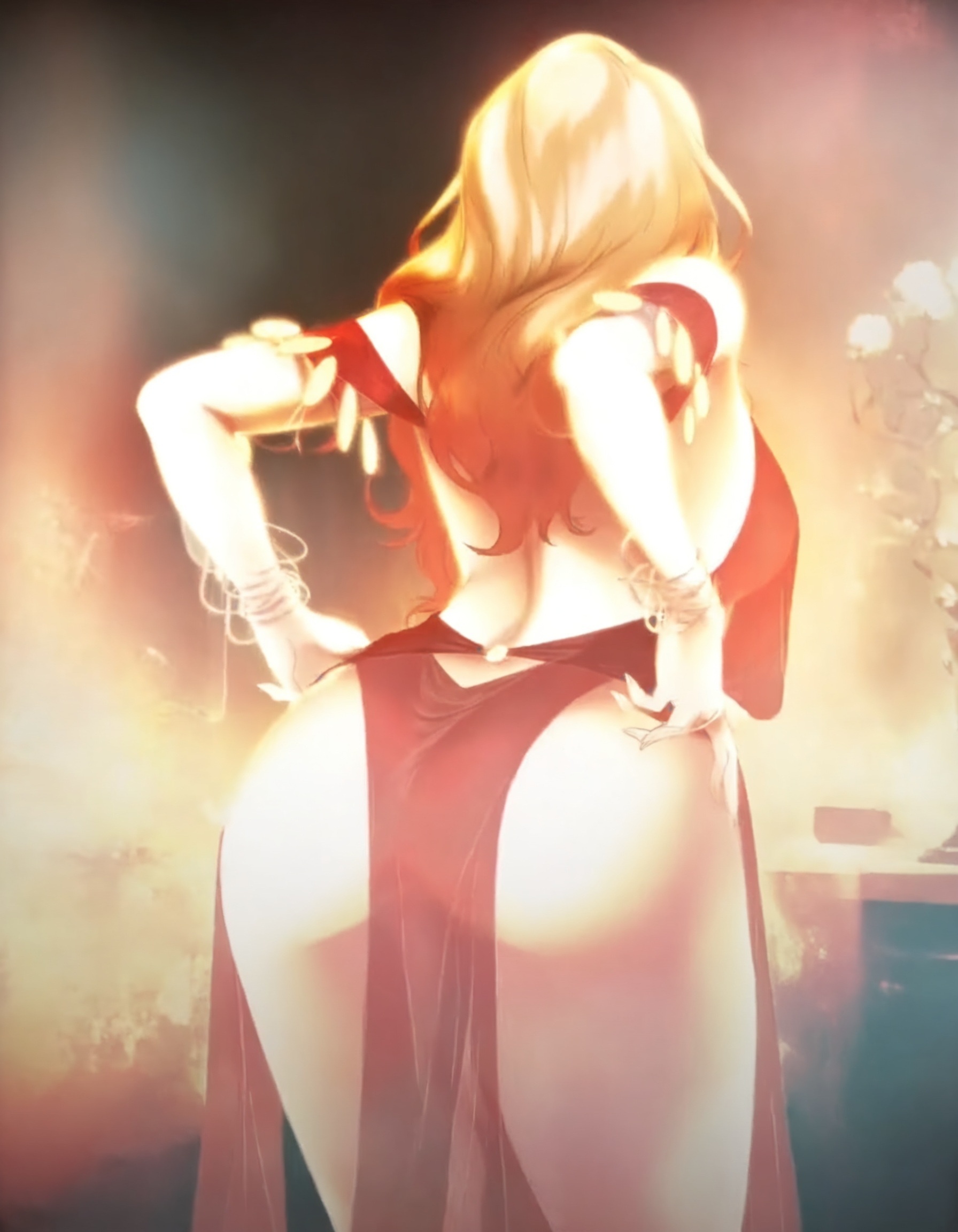 redveil,  a woman with red dress,  blond reddish hair on Tensor.Art