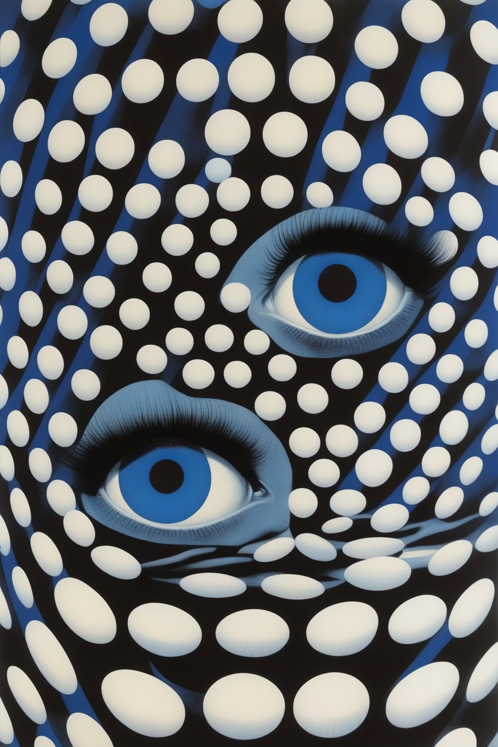 Philippe Druillet Style - Blue Eyes,  Blue Moon,  in the style of Junji Ito and Brian Bolland and Bridget Riley on Tensor.Art