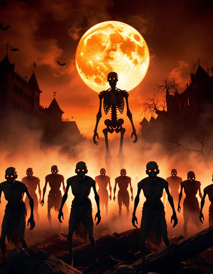 Halloween: cinematic horror scene,  wide shot,  close-up on Tensor.Art