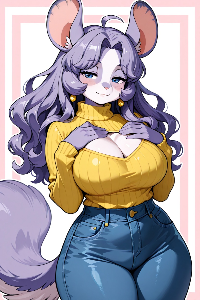 1girl,  long purple wavy hair,  hand on own chest on Tensor.Art