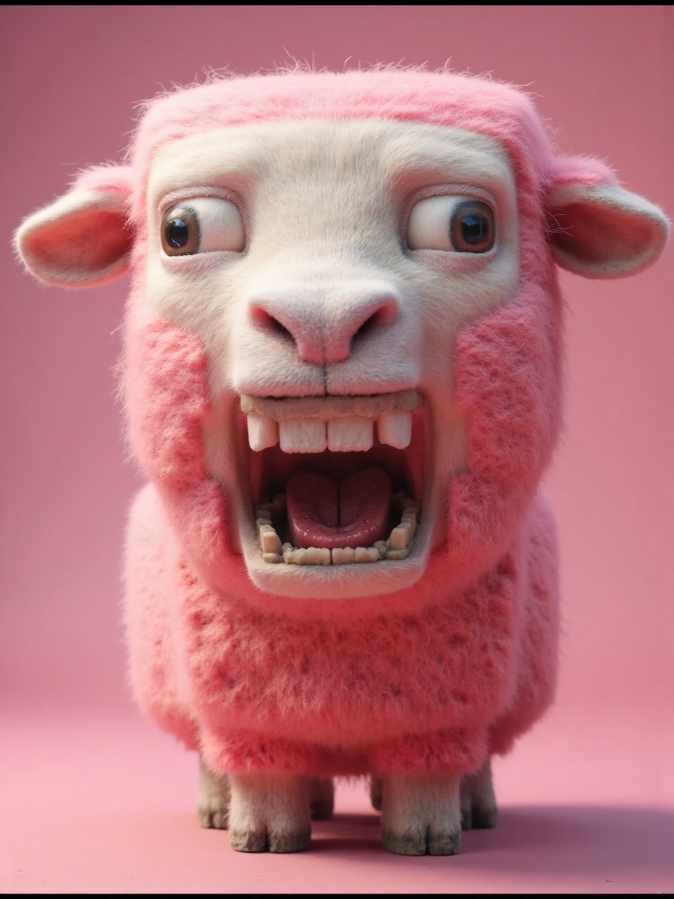 Minecraft_style,  Close-up of a fluffy pink sheep making a silly face on Tensor.Art