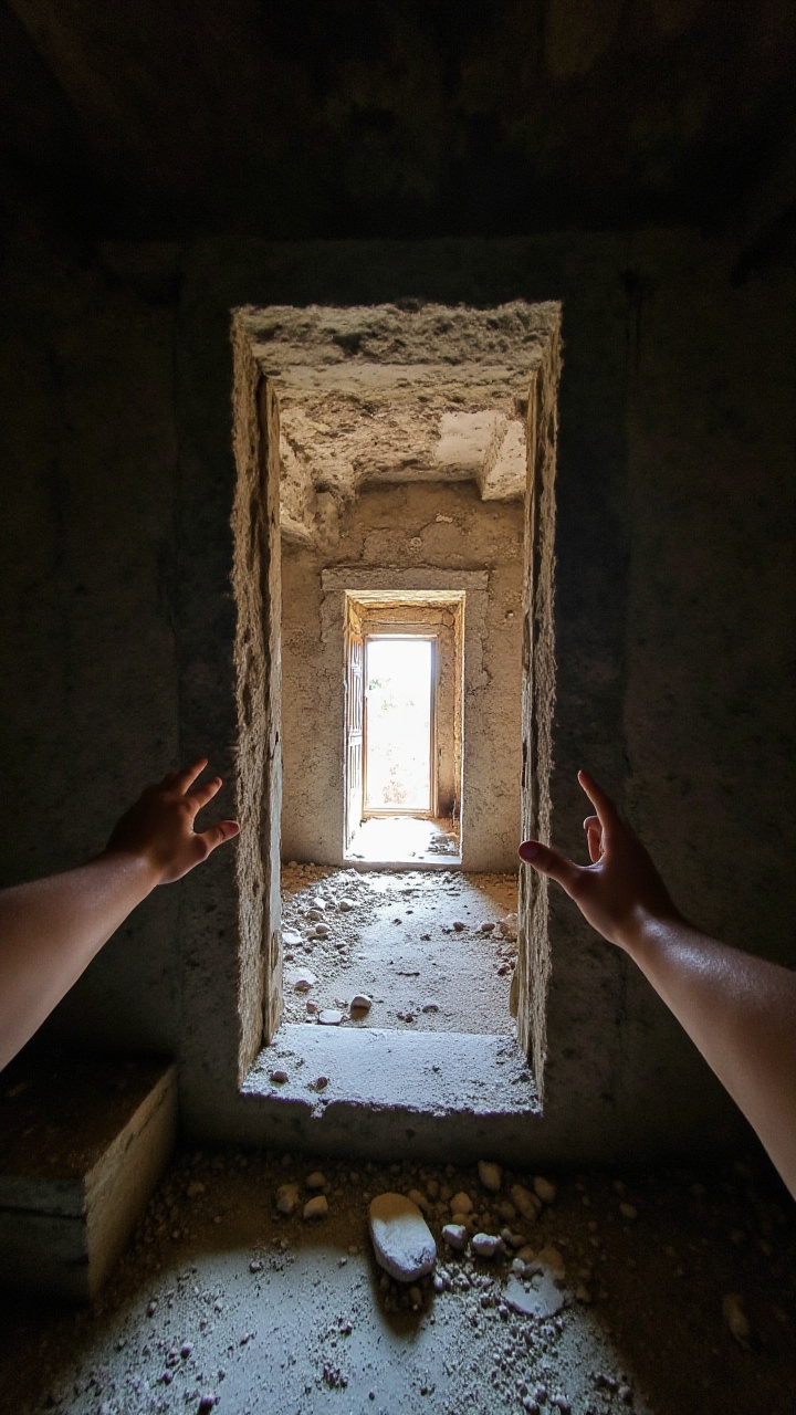 2 hands,  pushing open ancient doors,  abandoned temple on Tensor.Art