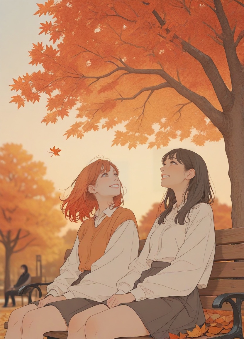 2girls,  sitting,  bench on Tensor.Art