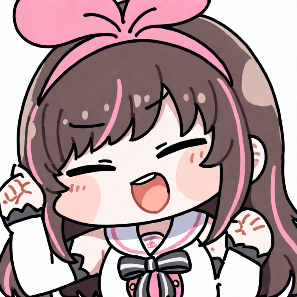 <lora:oldstore:1>,masterpiece,best quality,1girl, virtual_youtuber, kizuna_ai, solo, closed_eyes, long_hair, multicolored_hair, chibi, brown_hair, pink_hairband, hairband, pink_hair, streaked_hair, bow, white_background, sailor_collar, detached_sleeves, simple_background, open_mouth, upper_body, white_sailor_collar, facing_viewer, long_sleeves, cropped_torso, shirt, bowtie, hand_up