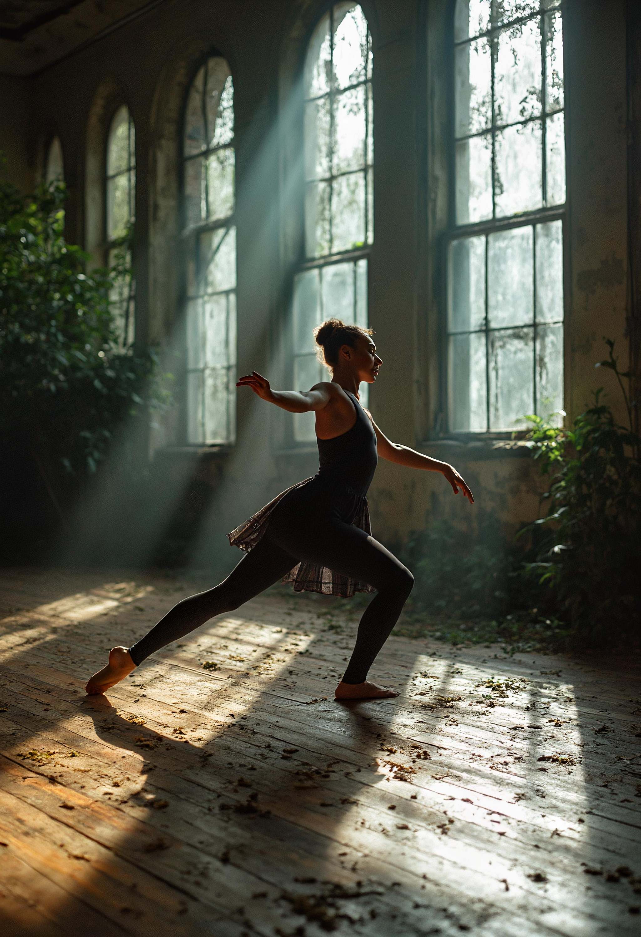 A waist up shot of a dancer captured mid-movement with dynamic motion blur,  showcasing the elegance and fluidity of their...