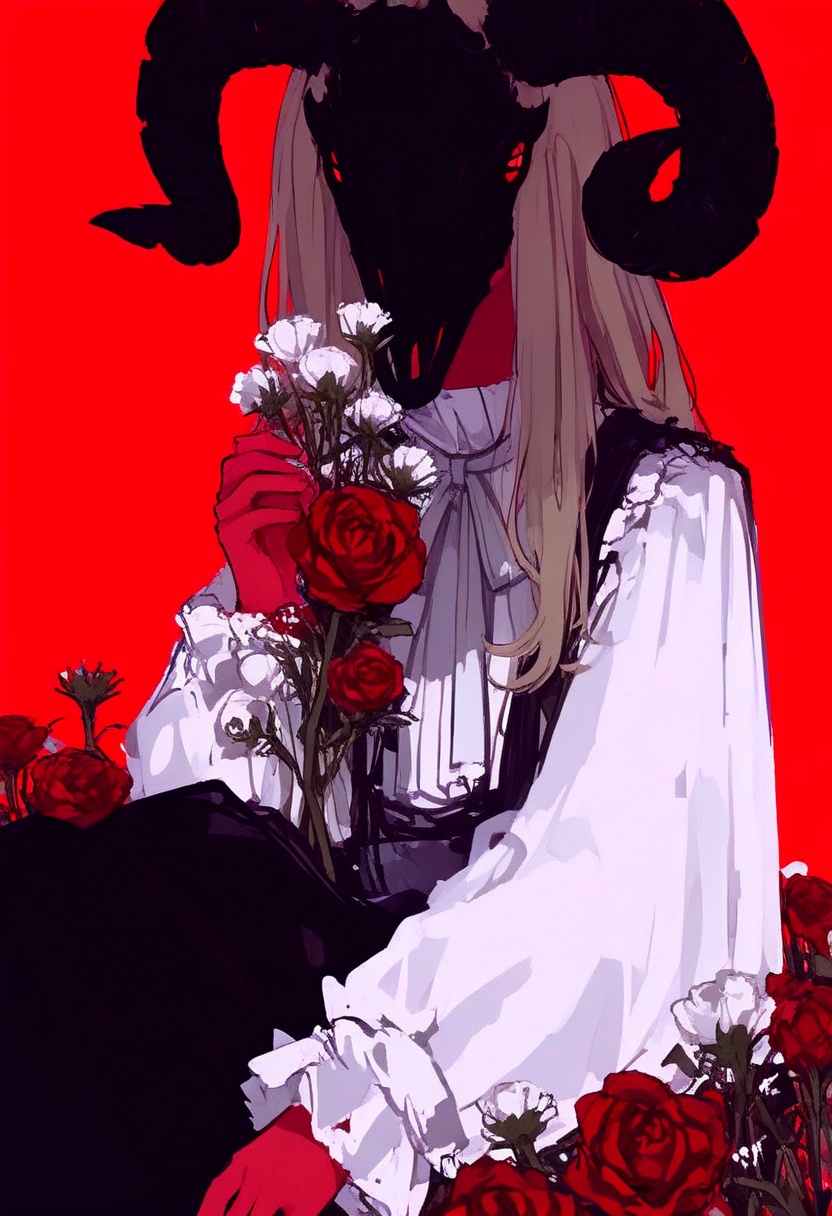 red background,  flower,  1girl on Tensor.Art