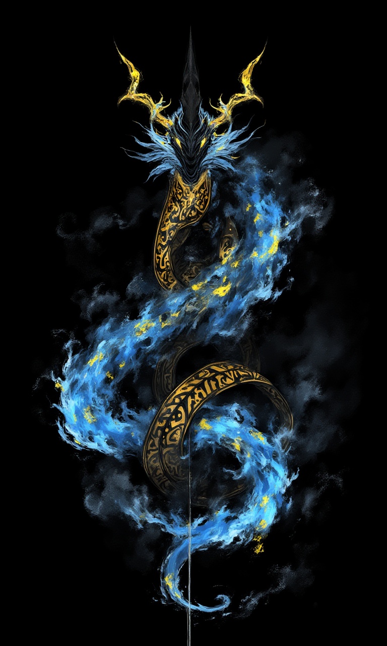 DarkPulse,  The image is a digital illustration of a mythical creature with a dark and ominous appearance. The creature ap...