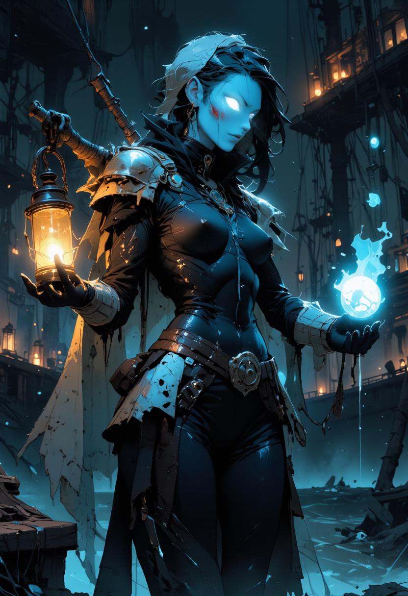 A Ghostly Sailor,  spectral mariner with tattered uniform,  glowing white eyes on Tensor.Art