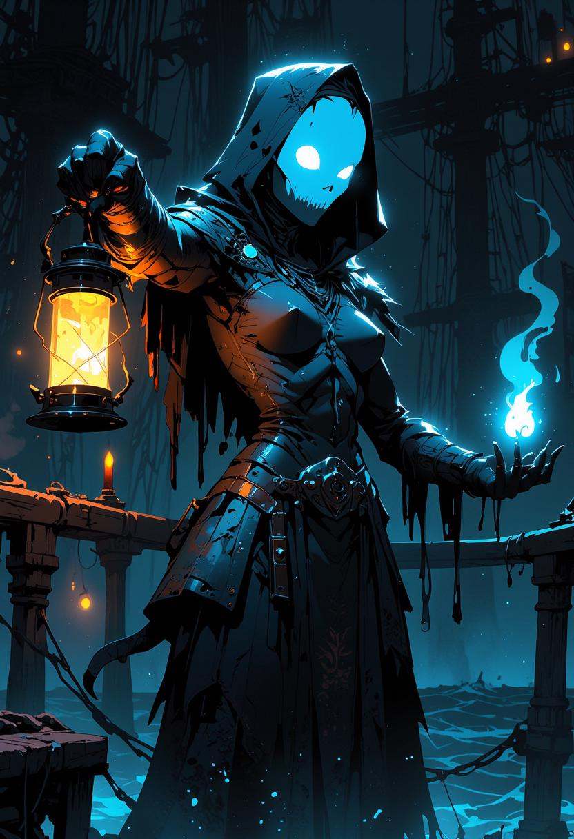 A Ghostly Sailor,  spectral mariner with tattered uniform,  glowing white eyes on Tensor.Art