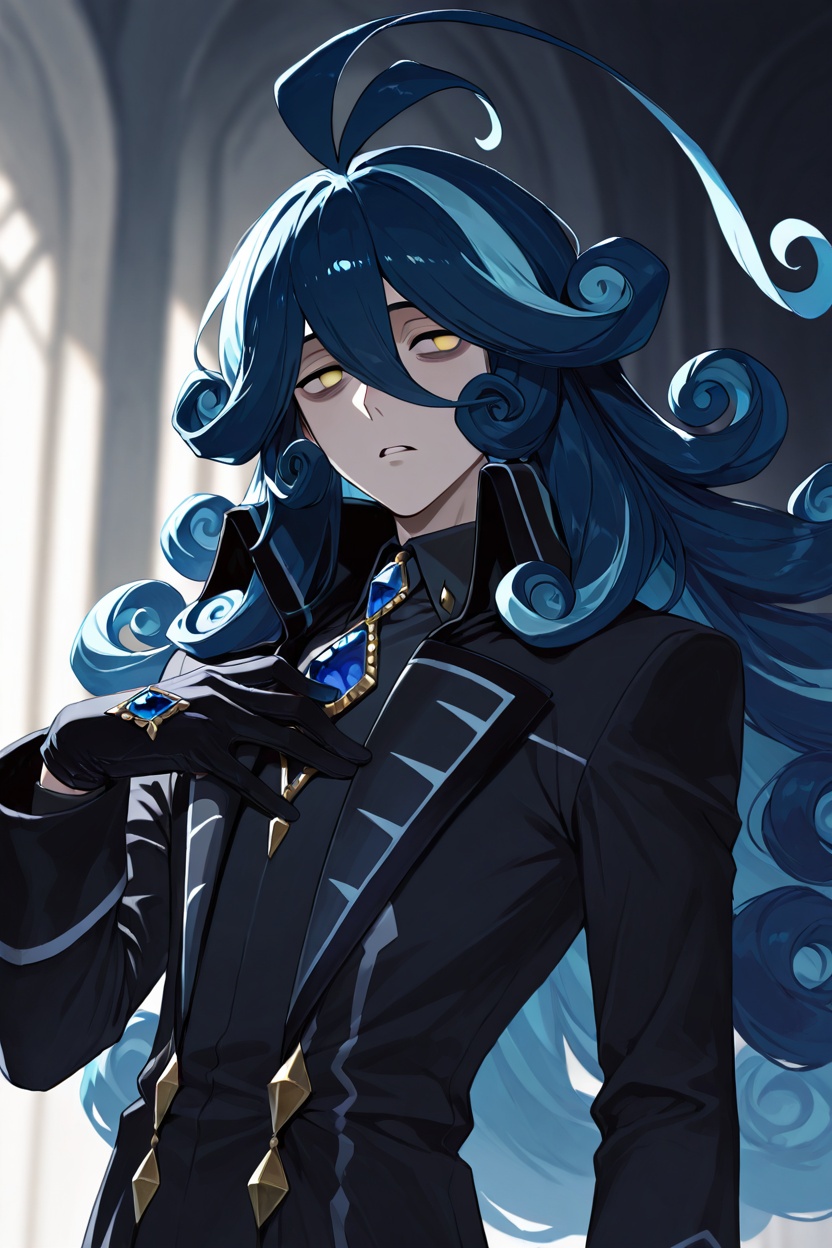 masterpiece,  1boy,  antenna curly floating gradient long multicolored hair on Tensor.Art
