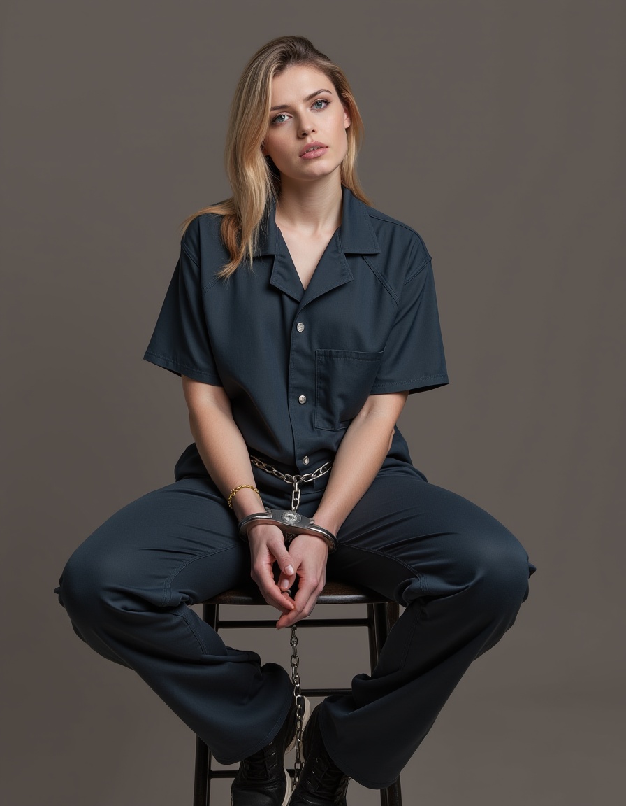 ***** woman,  wearing a (prison jump suit),  hand cuffed in front of waist on Tensor.Art