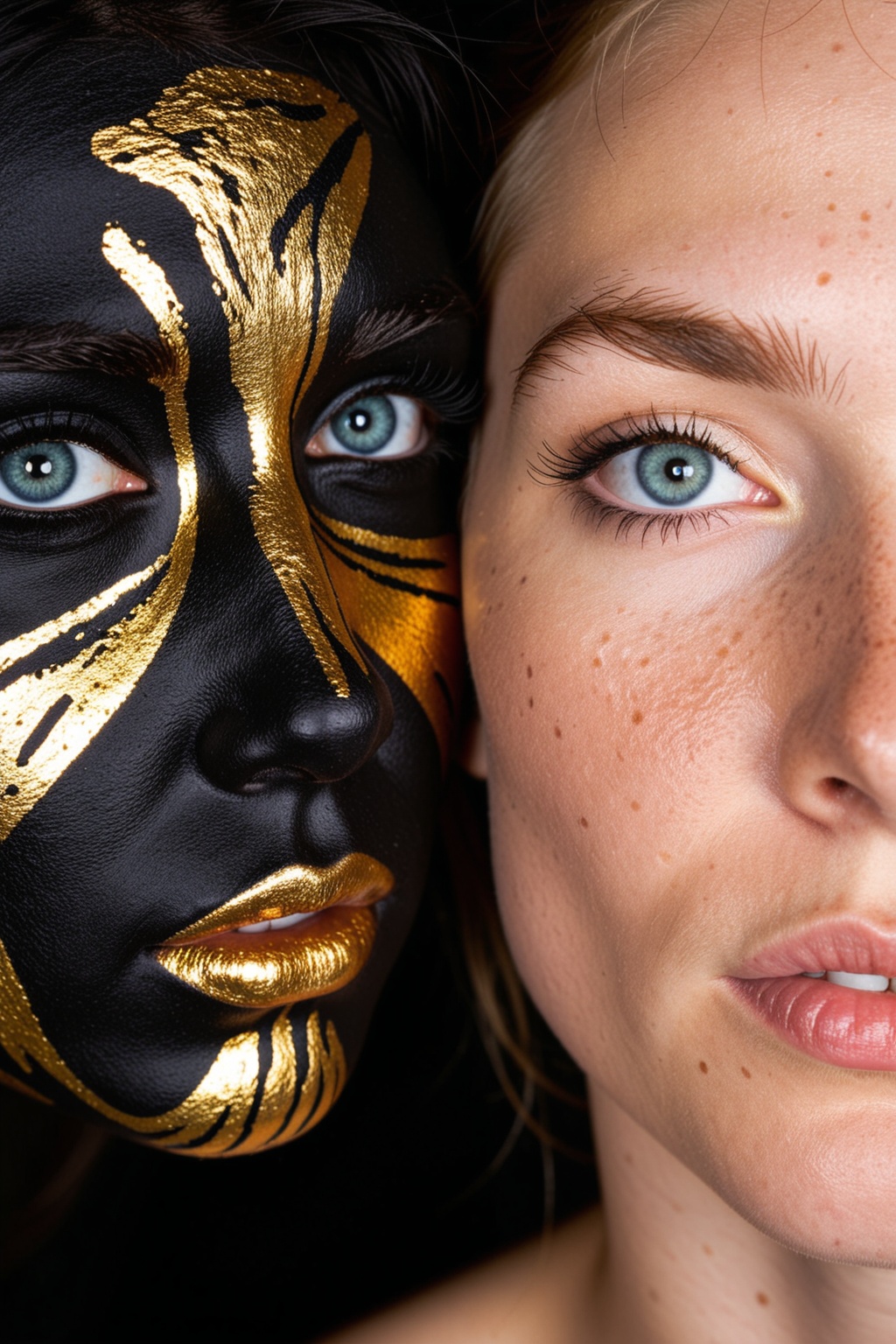 portrait,  black background,  gold on Tensor.Art