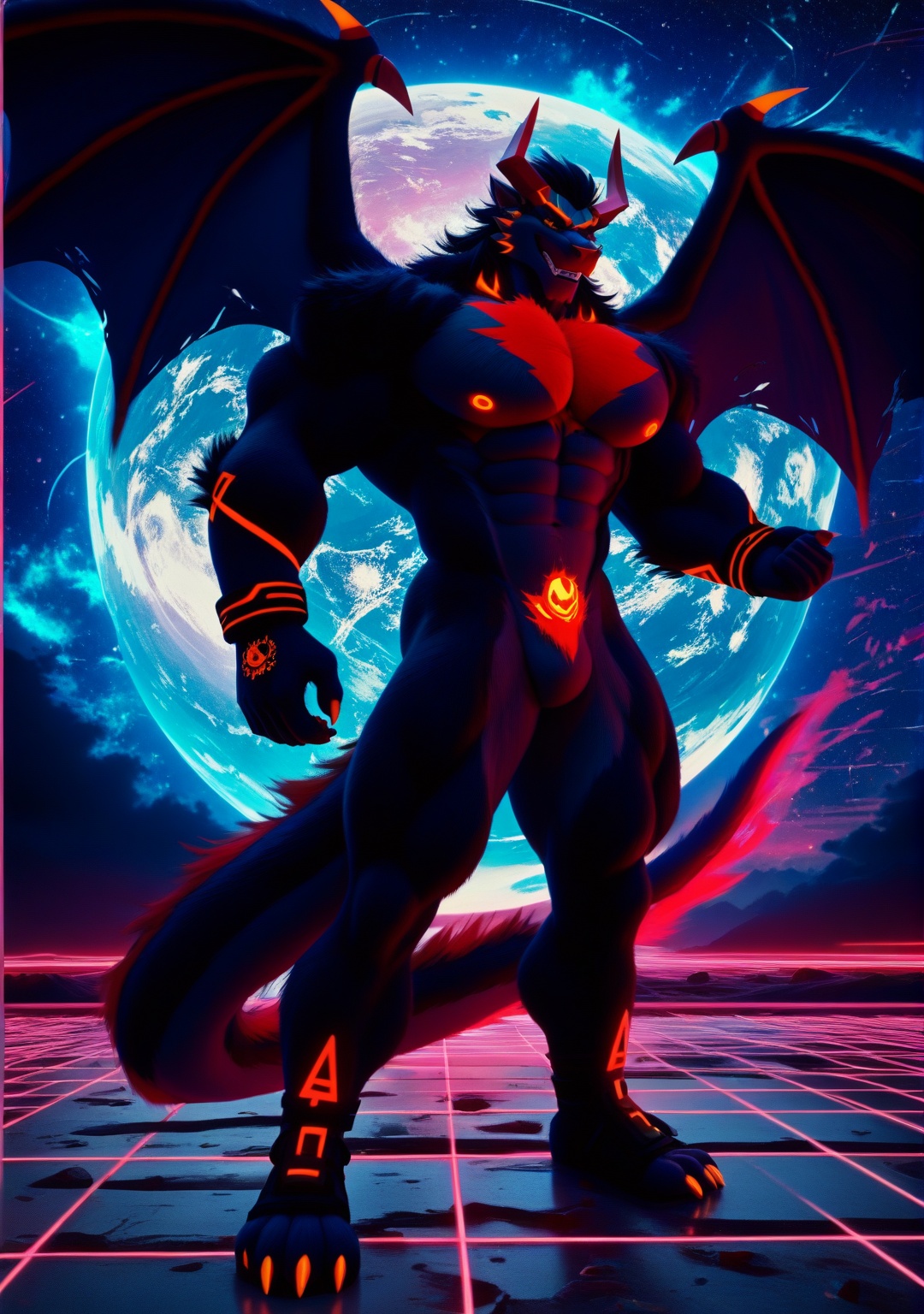 Fursuit,  Anthro Furry intensify,  Synthwave Concept Art on Tensor.Art