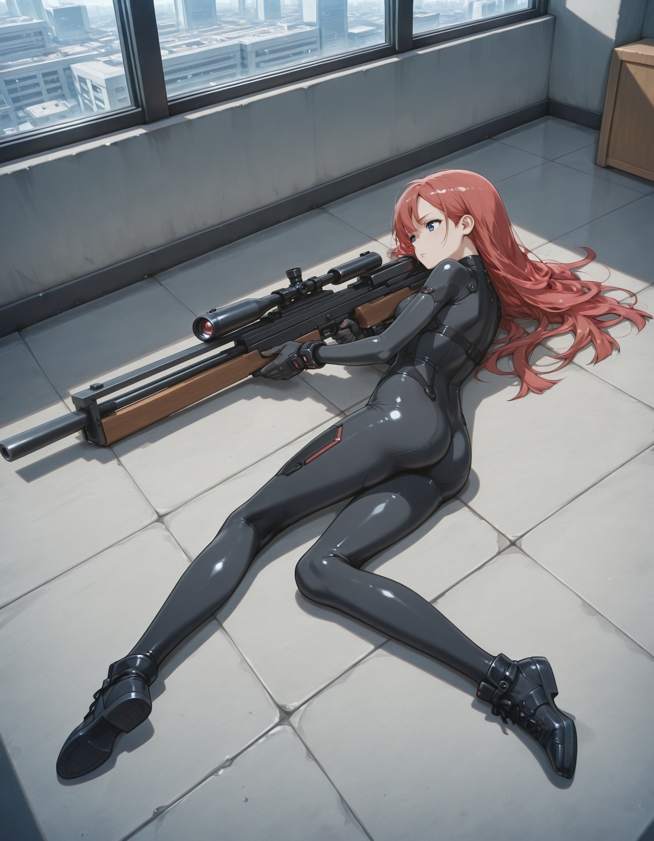 1girl,  black bodysuit,  red hair on Tensor.Art