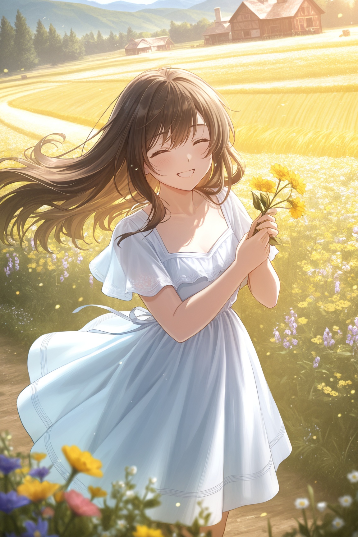 1girl,  surrounded by wildflowers,  flowers in foreground on Tensor.Art