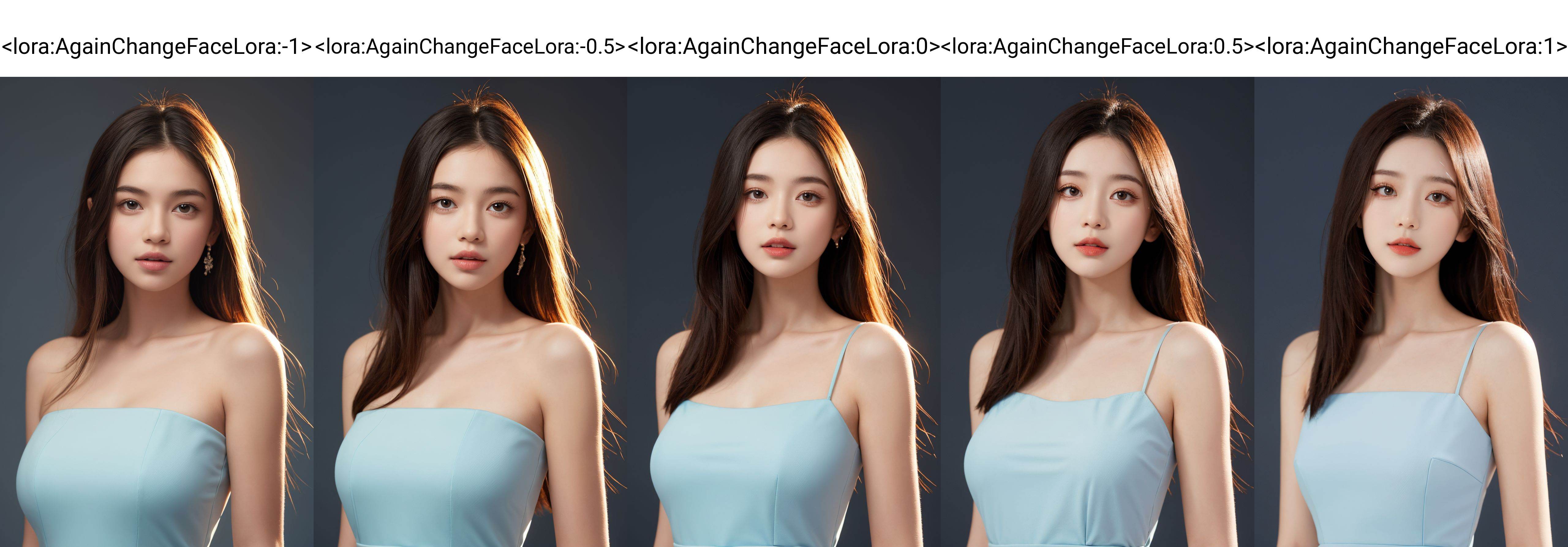 girl, upper body, looking at viewer, dress, simple background, <lora:AgainChangeFaceLora:-1>