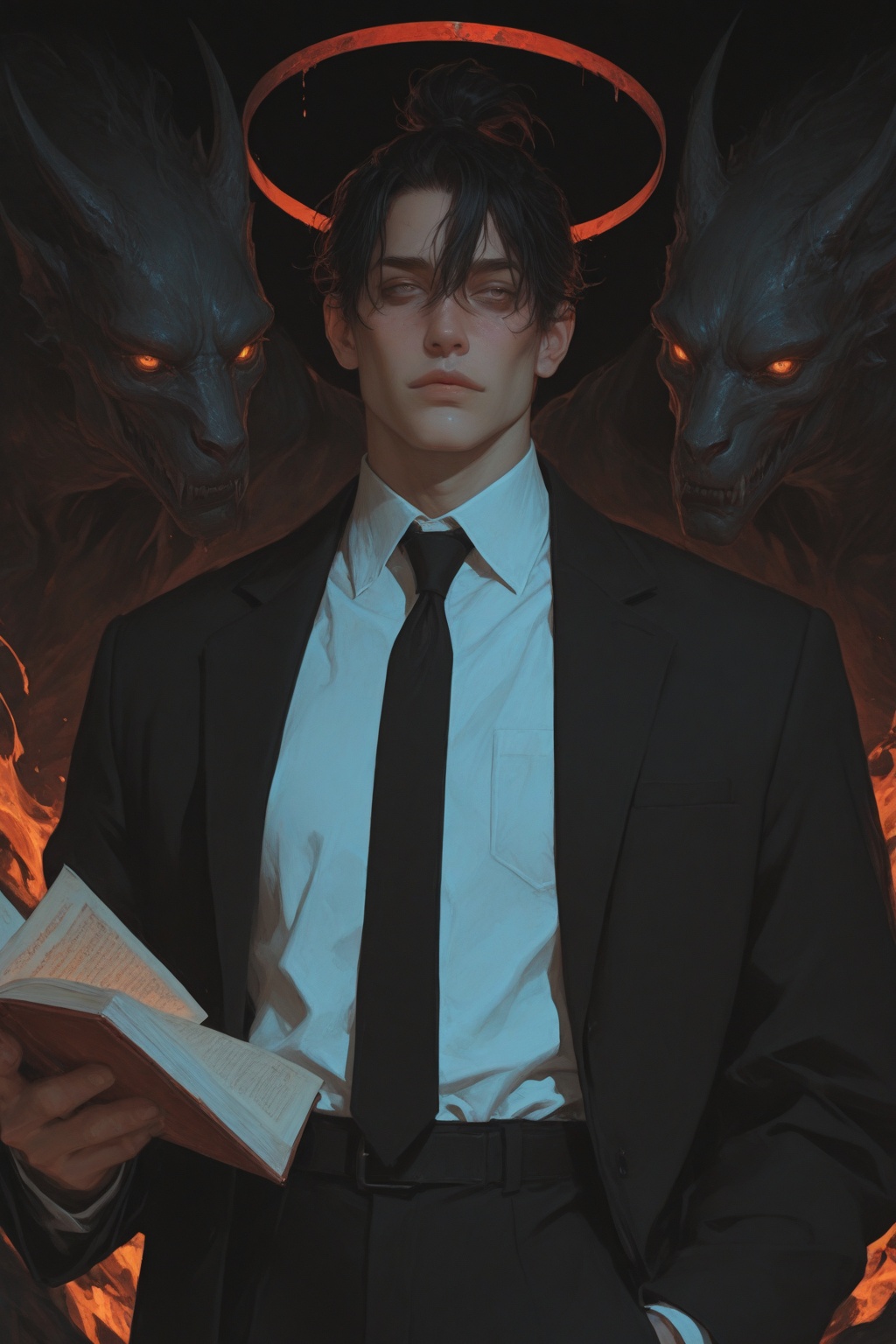 black hair,  necktie,  shirt on Tensor.Art