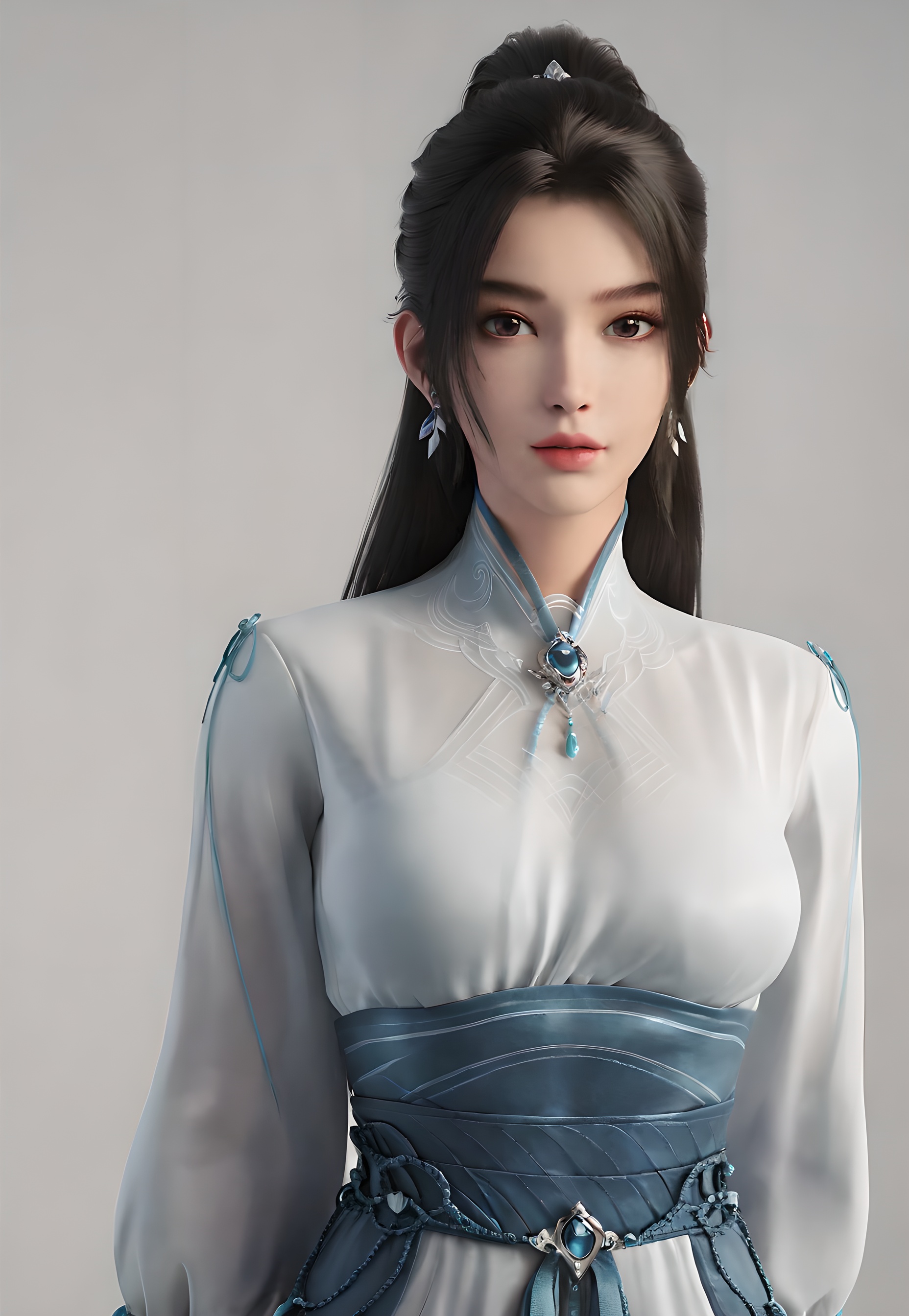 score_9,score_8_up,score_7_up,incredibly absurdres,<lora:SF_NingYao_Pony-000005:0.7>,1girl,solo,dress,large breasts,lips,jewelry,earring,long hair,looking at viewer,white background,full_shot,