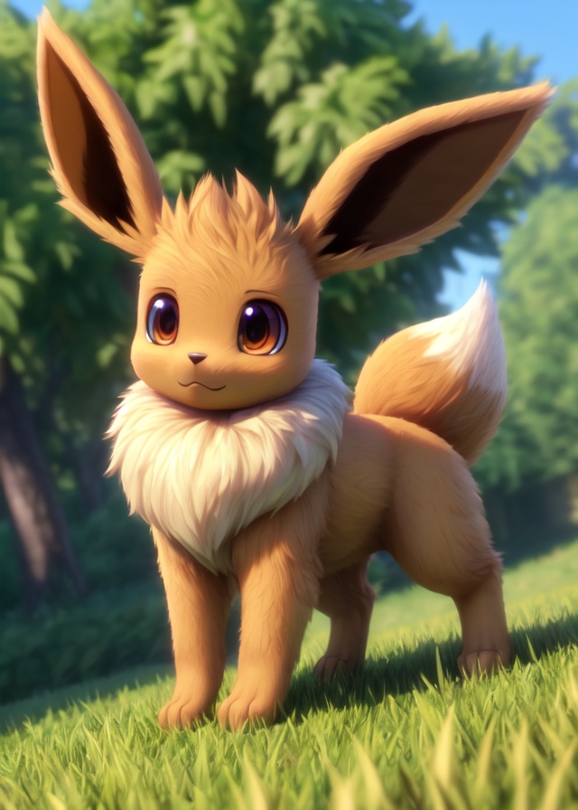 solo ((quadruped feral eevee)),  (three-quarter portrait),  ((detailed fluffy fur)) on Tensor.Art