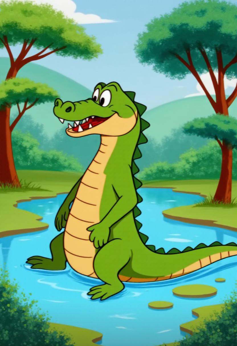tjstyle cartoon image of a crocodile in a swamp on Tensor.Art
