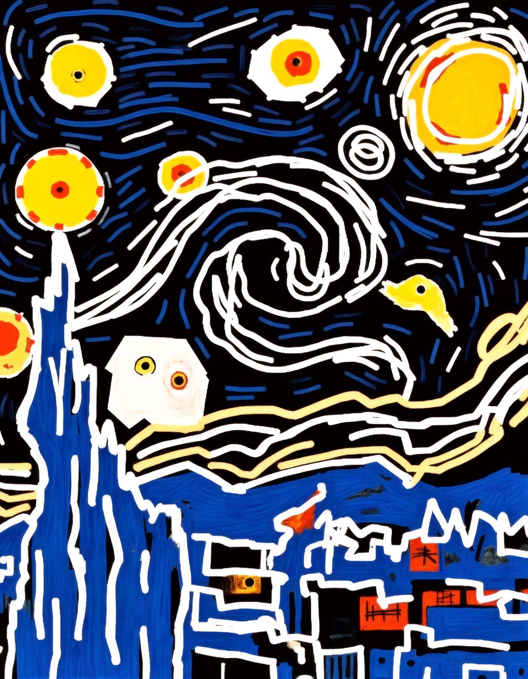 Starry night by Jean-Michel Basquiat,  lines,  ink on Tensor.Art