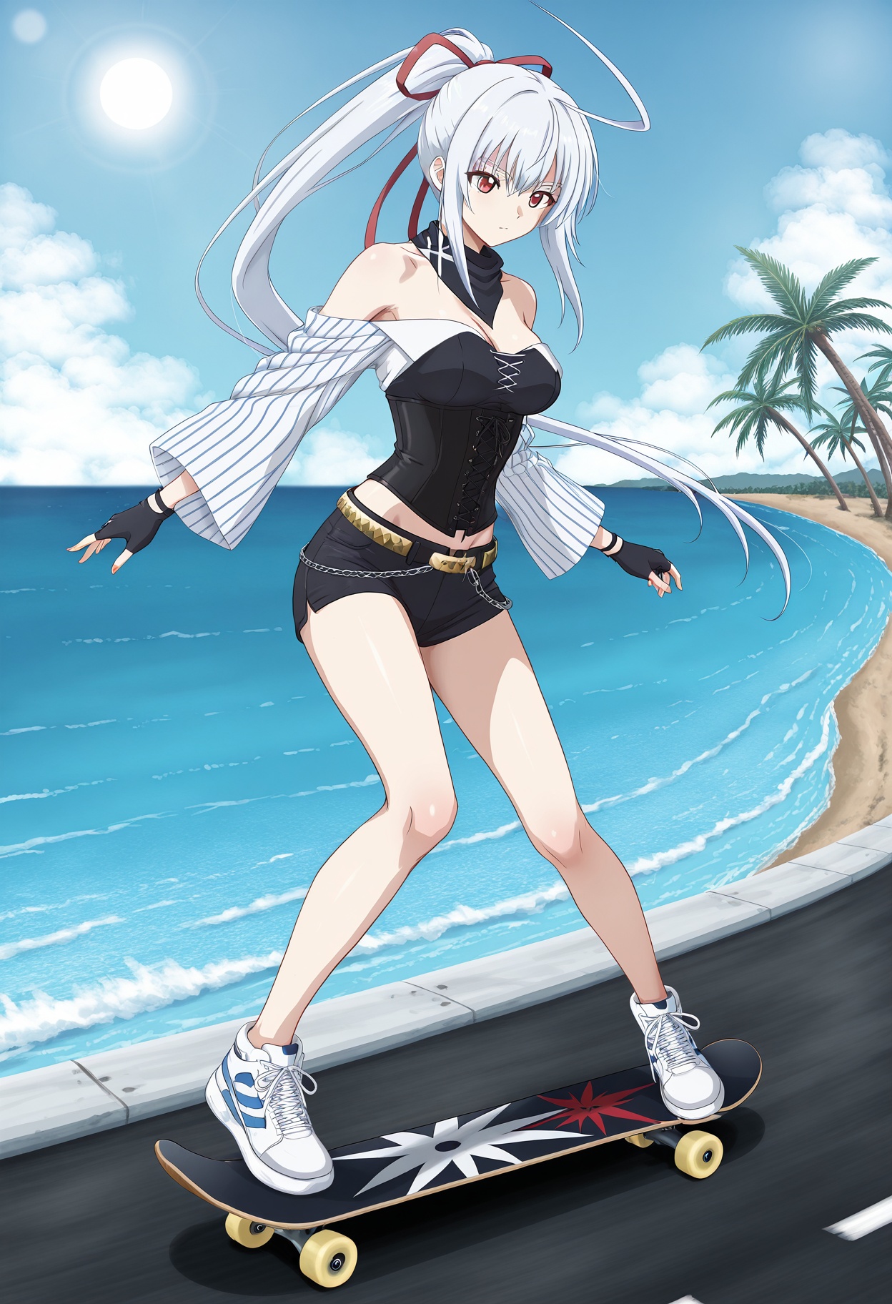 1girl,  red eyes,  white hair on Tensor.Art